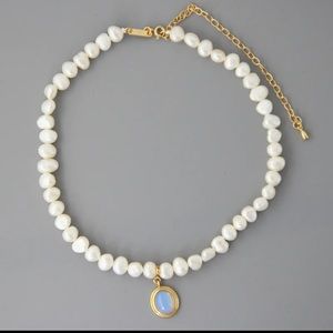 Moonstone Pendant Pearl Necklace 18KGP S925 NEW